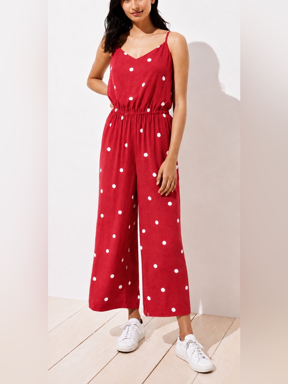 Loft red polka dot jumpsuit, XS